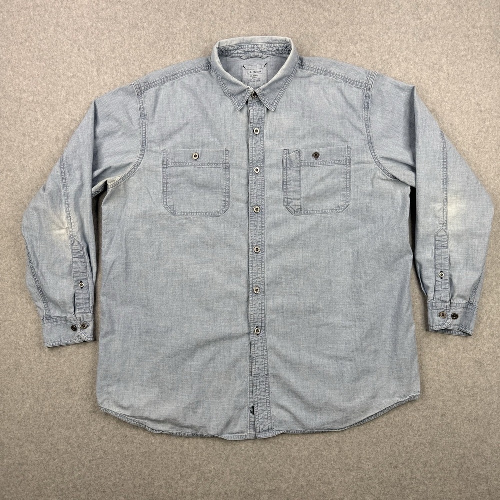 LL Bean Shirt Mens‎ XL Blue Denim Utility Work Button Up Long Sleeve Cotton
